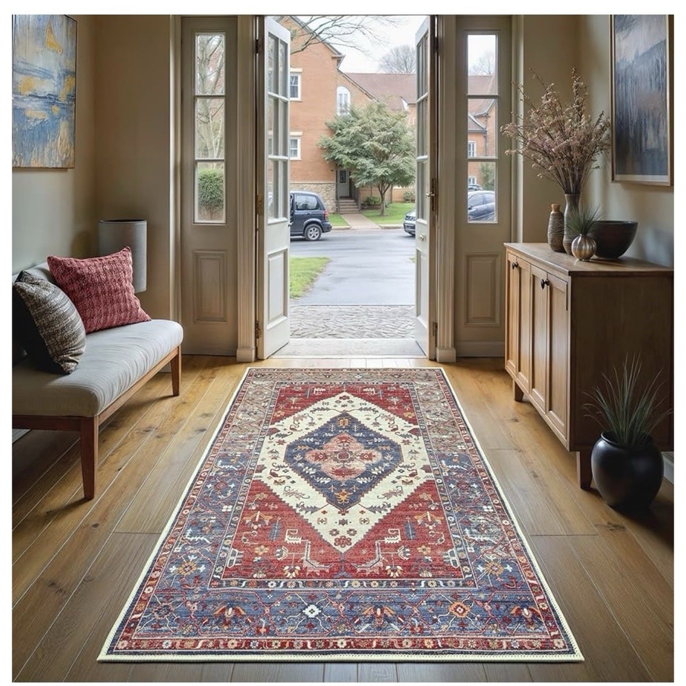 GLN Rugs Vintage Collection Machine Washable Area Rug Easy Clean 2'.6"x6'6" Red - Picture 9 of 9